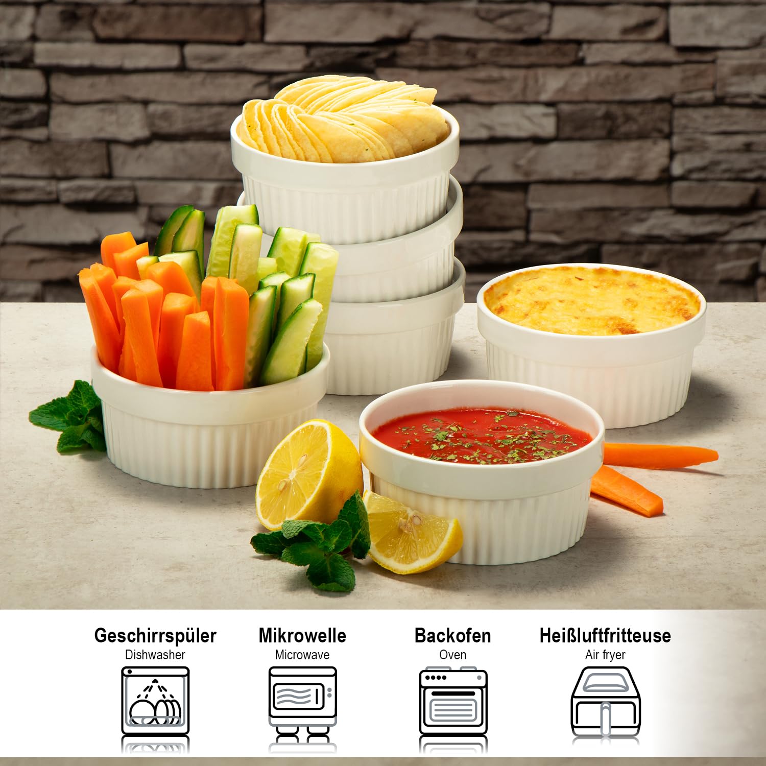 COM-FOUR® 12x Moules à Soufflé - Plats en céramique pour Crème Brûlée - Moules pour four - Plaque à dessert et plaque à gâteau pour, chaque 200 ml
