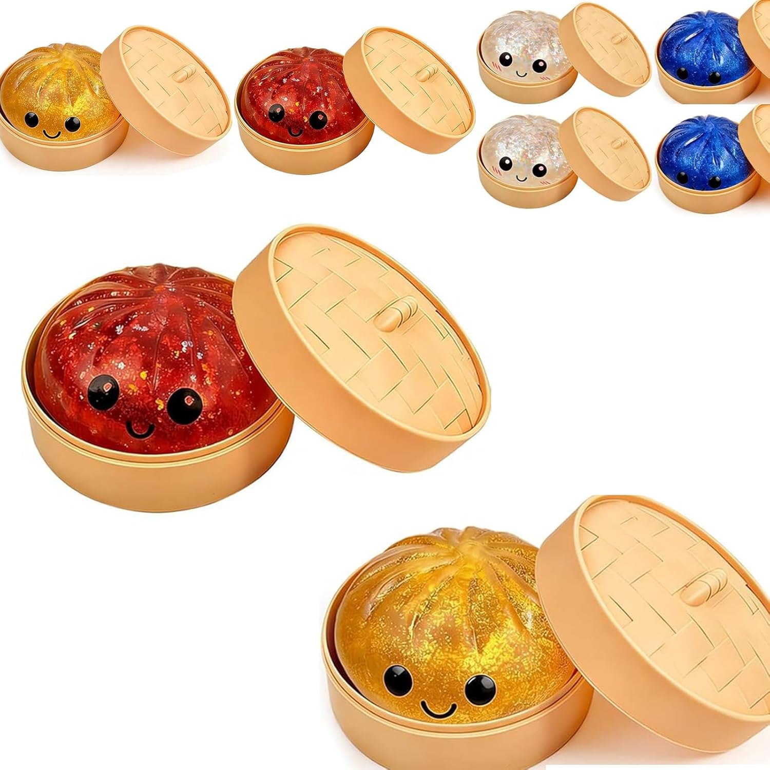 Glitter Dumpling Squishy Dumpling Glitter with Box, Fidget Stress Relief Ball, Soft Glitters Dumplings for Playing, Party, Desk (4PC-A)