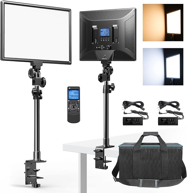 Key Light IVISII 2 Pack LED Video Light with Remote Control, Video Conference Lighting 45W Dimmable Bi-Color 3000K8000K 4600 Lux CRI 96+ 15.4 Panel Light for Game/Live Streaming/Photography