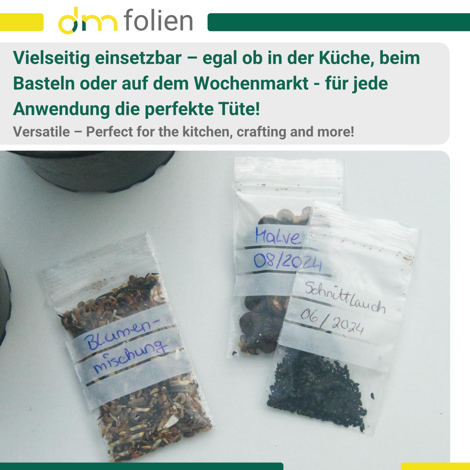 Sacchetti richiudibili con chiusura a pressione – Sacchetti con zip [1 Ktn.= 1000 pezzi] [350 x 450 mm] [Stabile 50µ] [trasparente con campo di stampo] [Conservazione, imballaggio, alimentare]