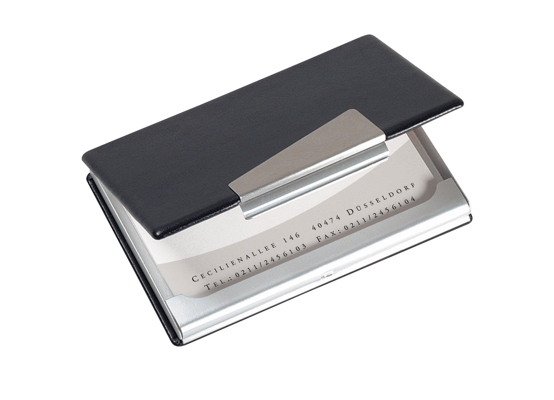 SIGEL VZ131 Business Card Case, aluminium / leather look, for up to 20 cards (max, 9 x 5,8 cm), Black / silver