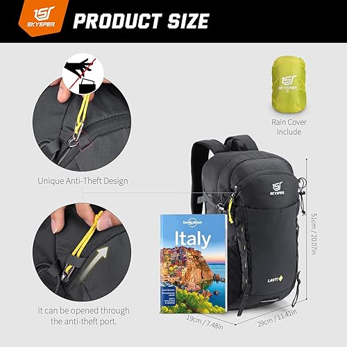 Miniatura 5 de SKYSPER Mochila de senderismo 30L resistente al agua, paquetes de día para viajes, campamento al aire libre, hombres y mujeres, Lantc30-dark gray,