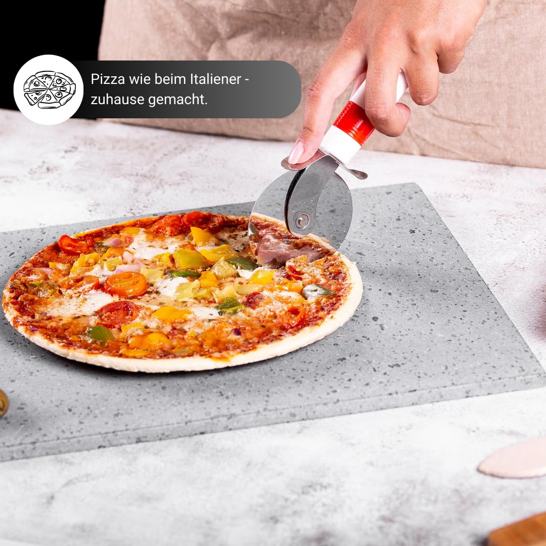 VDN Pizzastein für Backofen - Pizzastein Gasgrill [Italien-Lavastein, Hitzebeständig] - Geeignet als Backstein und Grillstein - Rechteckig [für 28-29cm Ø Pizzen]