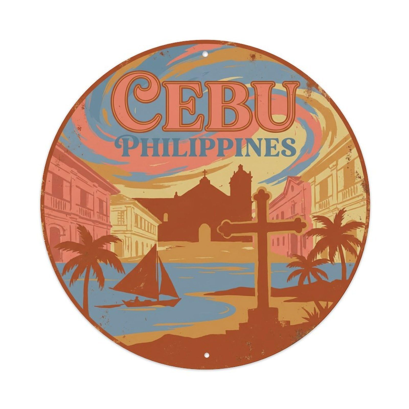 Travel Vintage Philippines Cebu Metal Tin Sign