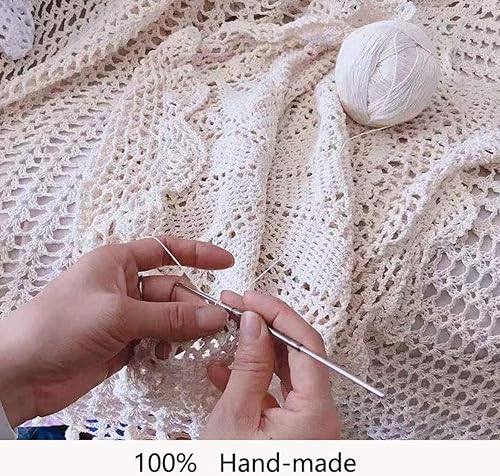 Miniatura 7 de Manteles redondos de encaje hechos a mano de color beige de 22 pulgadas.