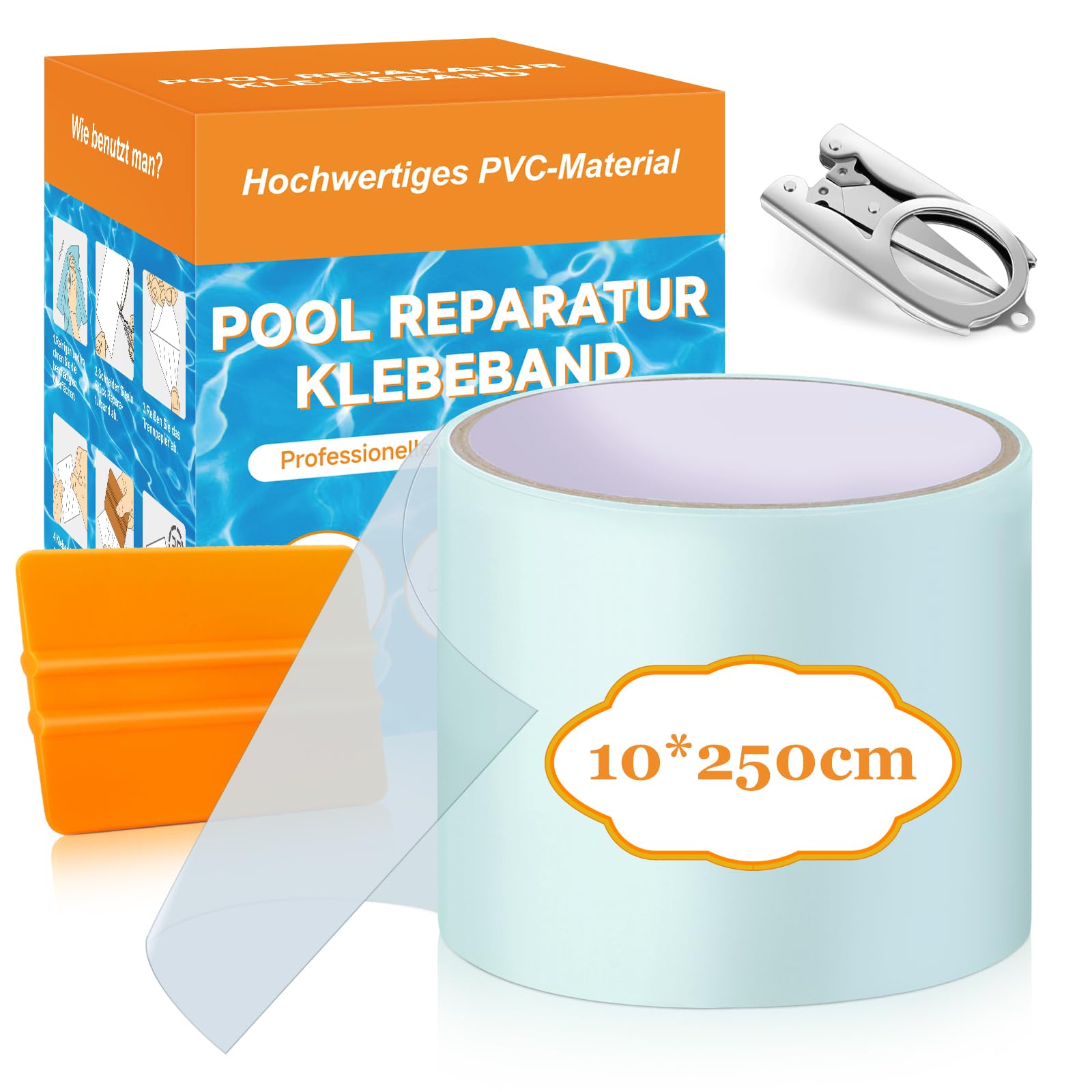 Hymarvo Pool Reparaturset Unterwasser,10x250cm Pool Flicken Selbstklebend Set,PVC Pool Flickzeug Klebeband Wasserdichtes,Unterwasserkleber Flex Tape für Pool,Poolfolie,Schlauchboot,Luftmatratze