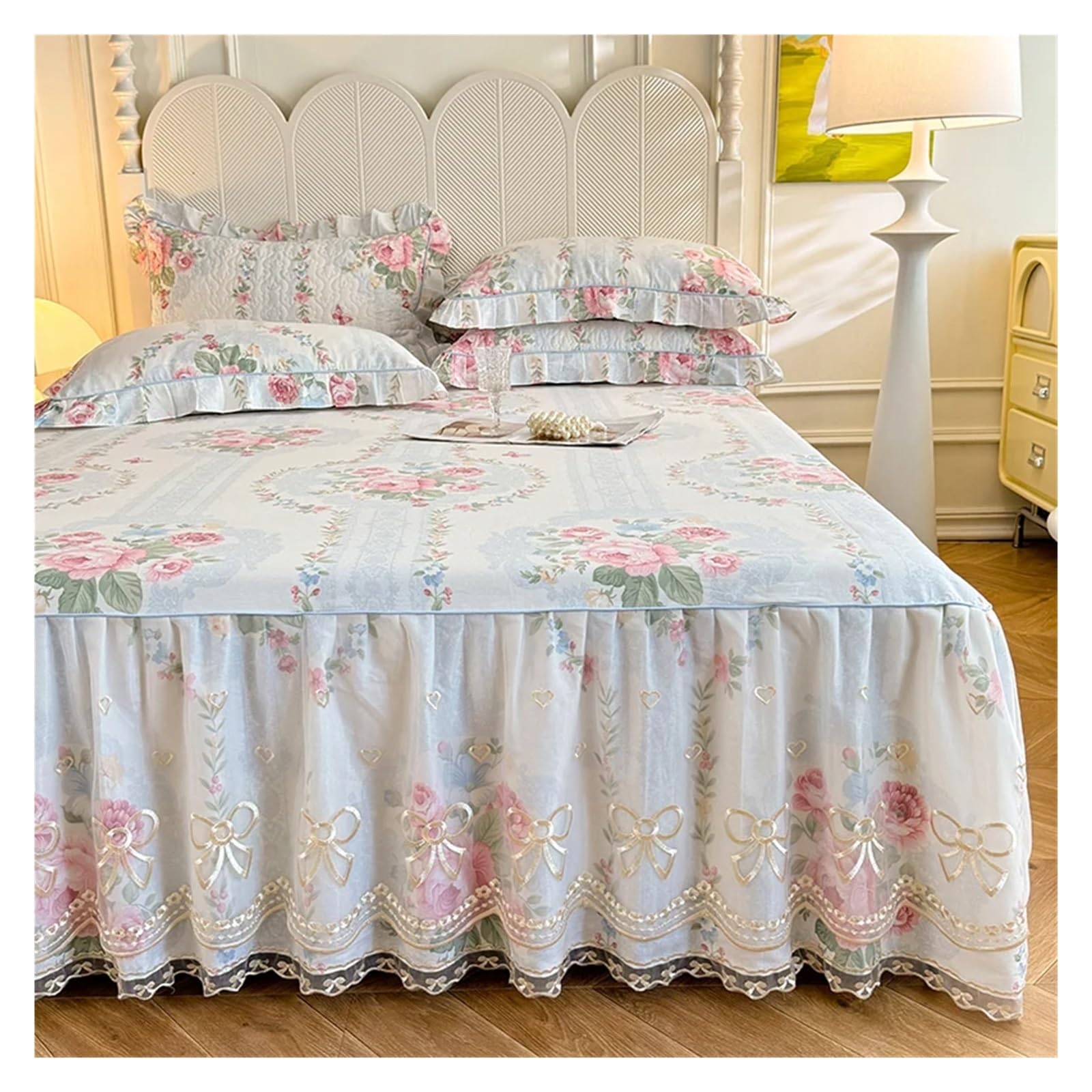 Falda De Cama De Encaje Falda de Cama de algodón, Colcha Estilo Encaje, Colcha Floral, Funda de Cama, Protector de colchón Agradable for la Piel Cubre Canape(Luoxiangyimeng Fen,180x200x40cm 1pc)
