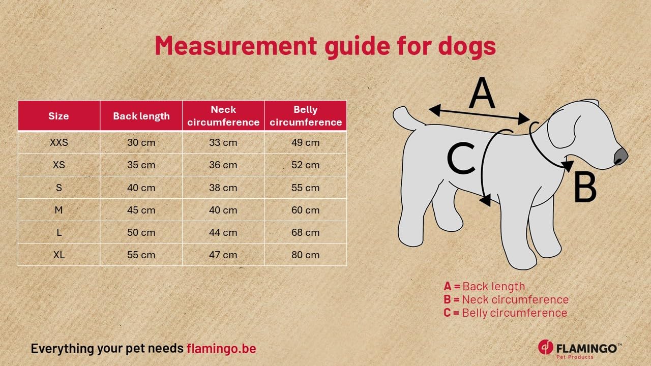 Abrigo Perro – Flamingo Duker – A:55cm B:47cm C:80cm – poliéster – Impermeable – Reflectante – con arnés Ajustable