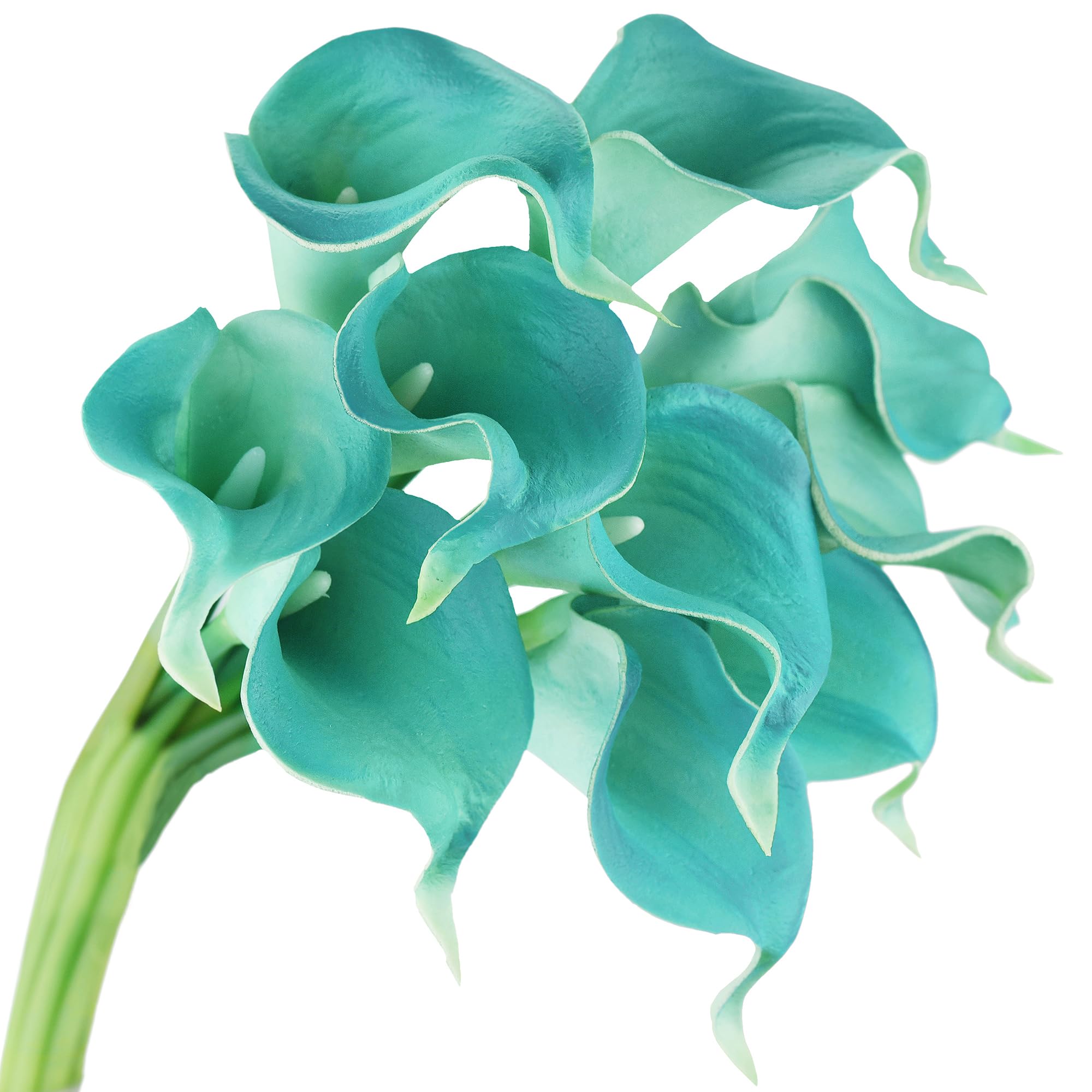 FiveSeasonStuff 10 Stems of Real Touch Calla Lilies Artificial Flower Bouquet, Perfect for Wedding, Bridal, Party, Home Office Décor DIY (Jade Blue)