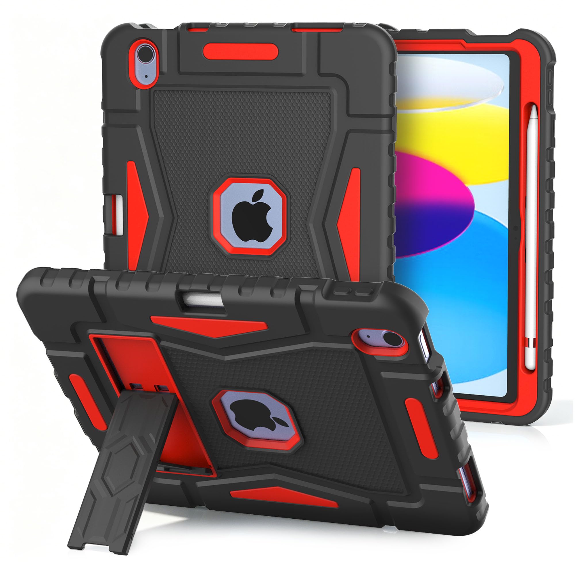 YIHE Case for iPad A16 11th Gen 11" 2025/10th Gen 10.9" 2022, Black Red | 3-layer Heavy D…