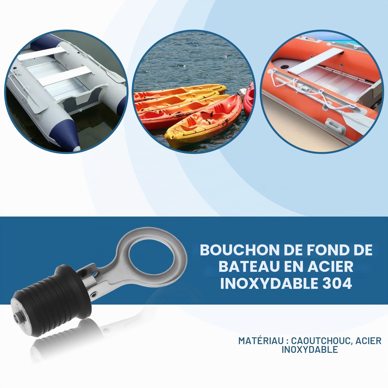 EMSea Lot de 2 bouchons de vidange en caoutchouc pour bateau - 23 mm - En acier inoxydable - Avec poignée en acier inoxydable