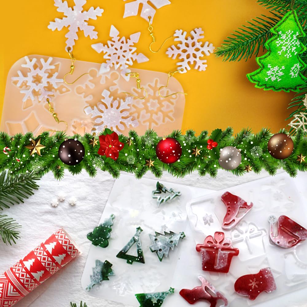 FineGood 6 Pcs Christmas Silicone Moulds for Resin Resin Jewellery Moulds Snowflake Epoxy Resin Moulds for Jewellery Making Supplies Earring Necklace - Image 4