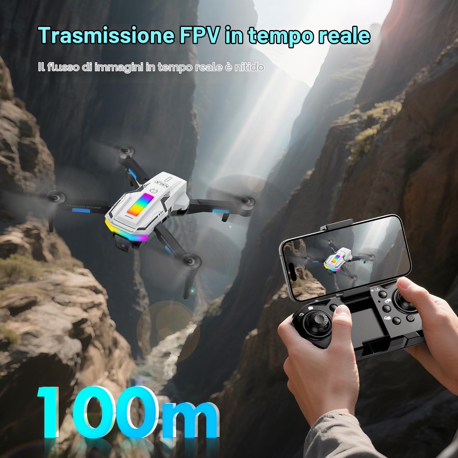 Drone con Telecamera 4K, 360°Flip, Wi-Fi, Motore Brushless, Modalità Senza Testa, Decollo/Atterraggio con un Solo Tasto, Volo in Traiettoria, Regali e Giocattoli per Principianti, 2 Batterie (Bianco)