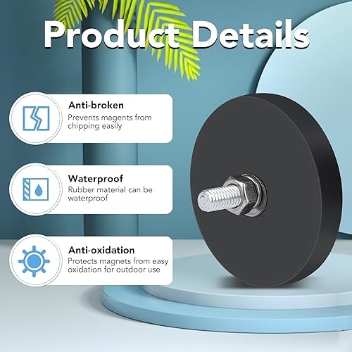 Miniatura 4 de DIYMAG 12 imanes recubiertos de goma, base magnética de neodimio antiarañazos de 30 libras con imán roscado M5 con pernos y tuercas, imanes fuertes