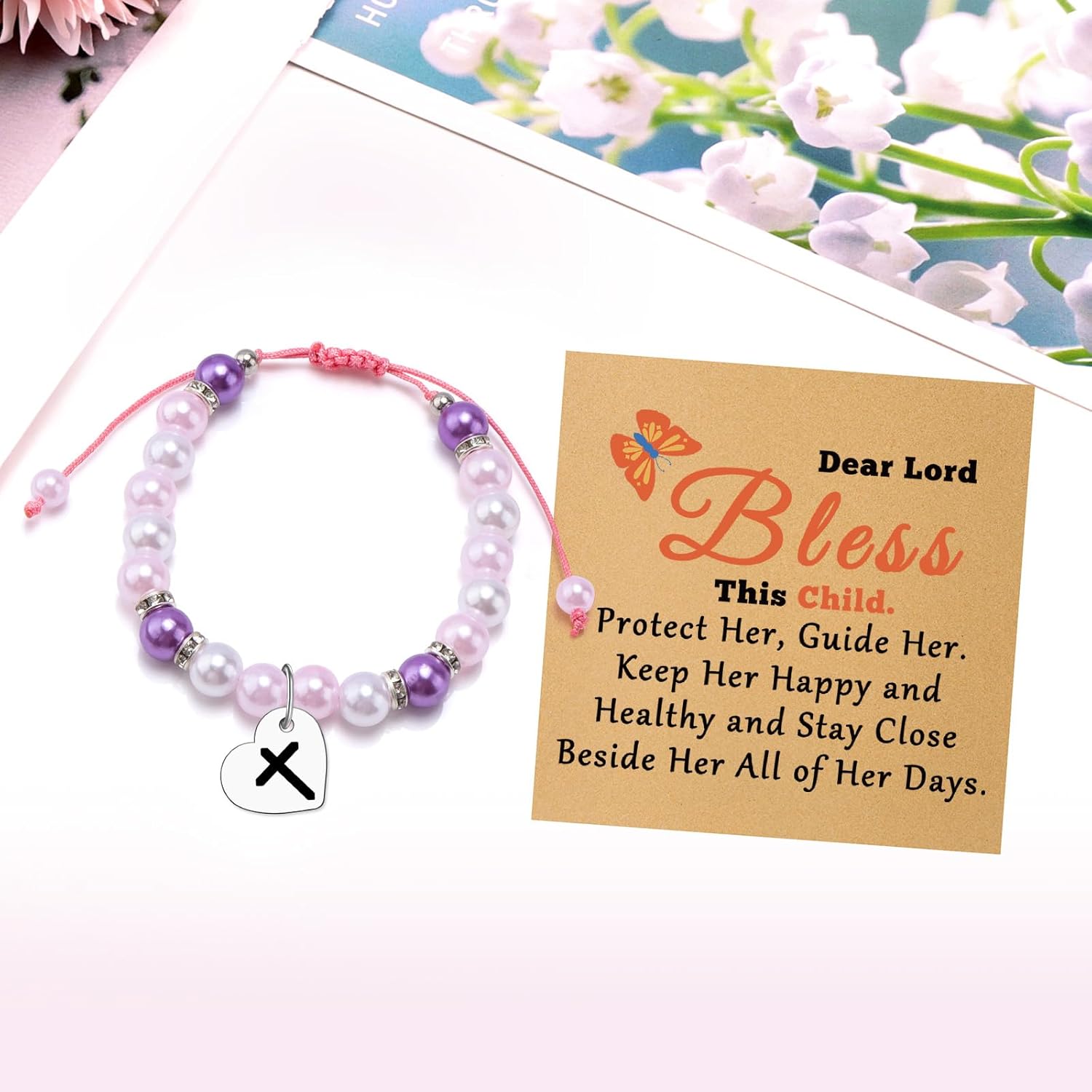 Baptism Religious Gift for Women Beaded Bracelet Christmas Christian Gifts Her Confirmation Gifts First Communion Christening Gift for Goddaughter Godson Godchild Adult Jewelry Bracelet with Card - Image 3