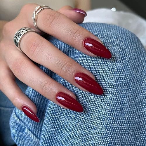 Wine Red Press on Nails Almond Shaped Nails Press ons,