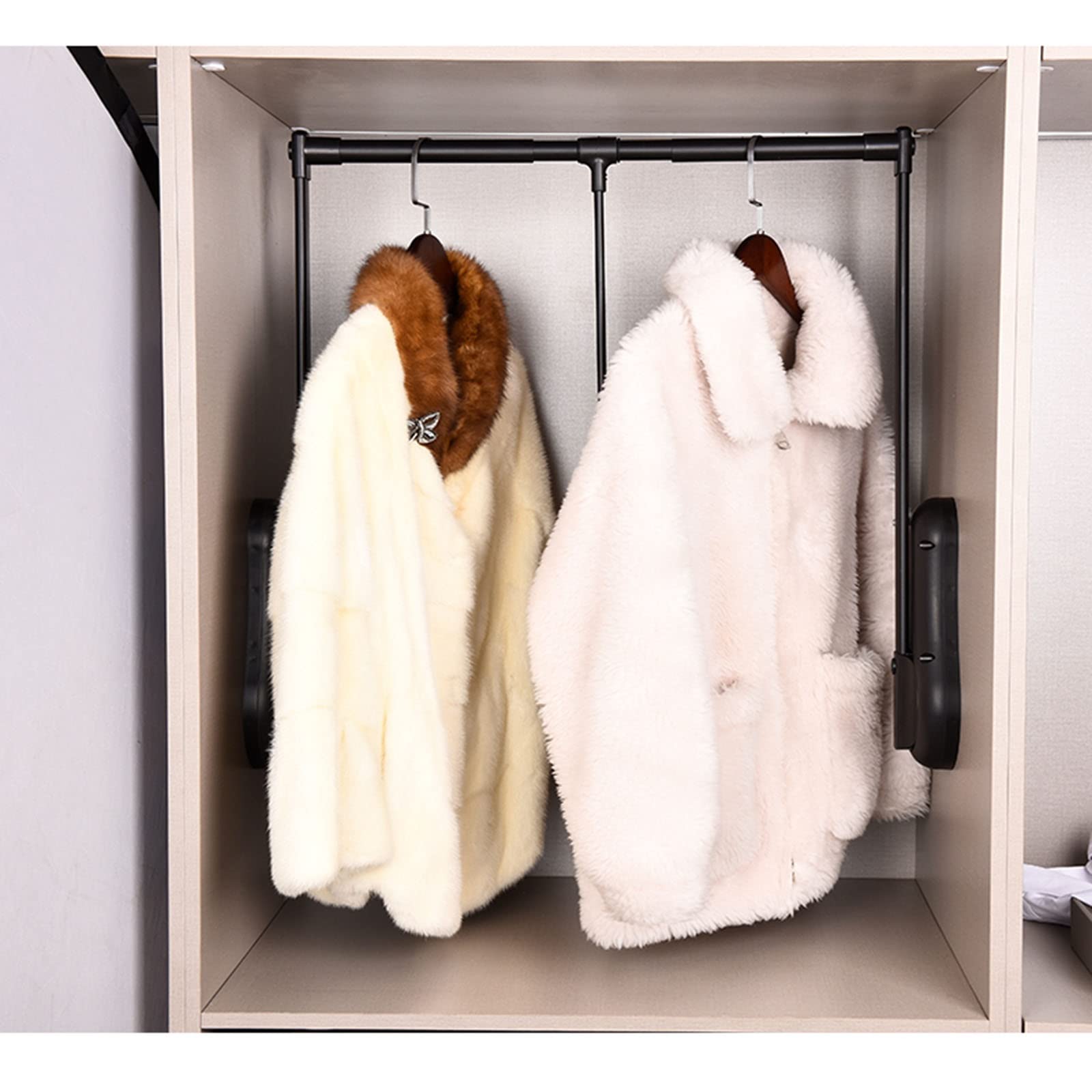 HTTGDGDH Adjustable Pull-Down Closet Rod, Side-Mounted Hydraulic Space-Saving System, 30Kg Load Capacity, Closet Organization Solution, Fits 650-850Mm, Color A,A-850-1150mm