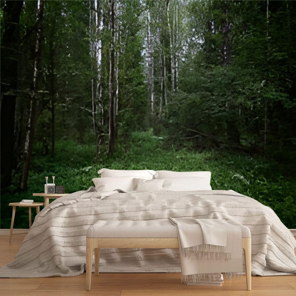 3D Modern Canvas Wallpaper Mural A clearing a Unique Shady deciduous Nature Deciduous Forest Birch Peel and Stick Removable Self Adhesive Wall Stickers for Living Room Kids Bedroom Home Decor