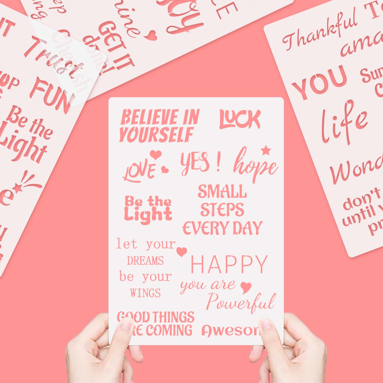 CIEMODA Inspirational Word Stencils,4 Pcs Words & Quote Templates 8 x 11.7 Inch Reusable Stencils for Painting on Wood, Fabric, Paper, Wall DIY Drawing Craft - Image 3