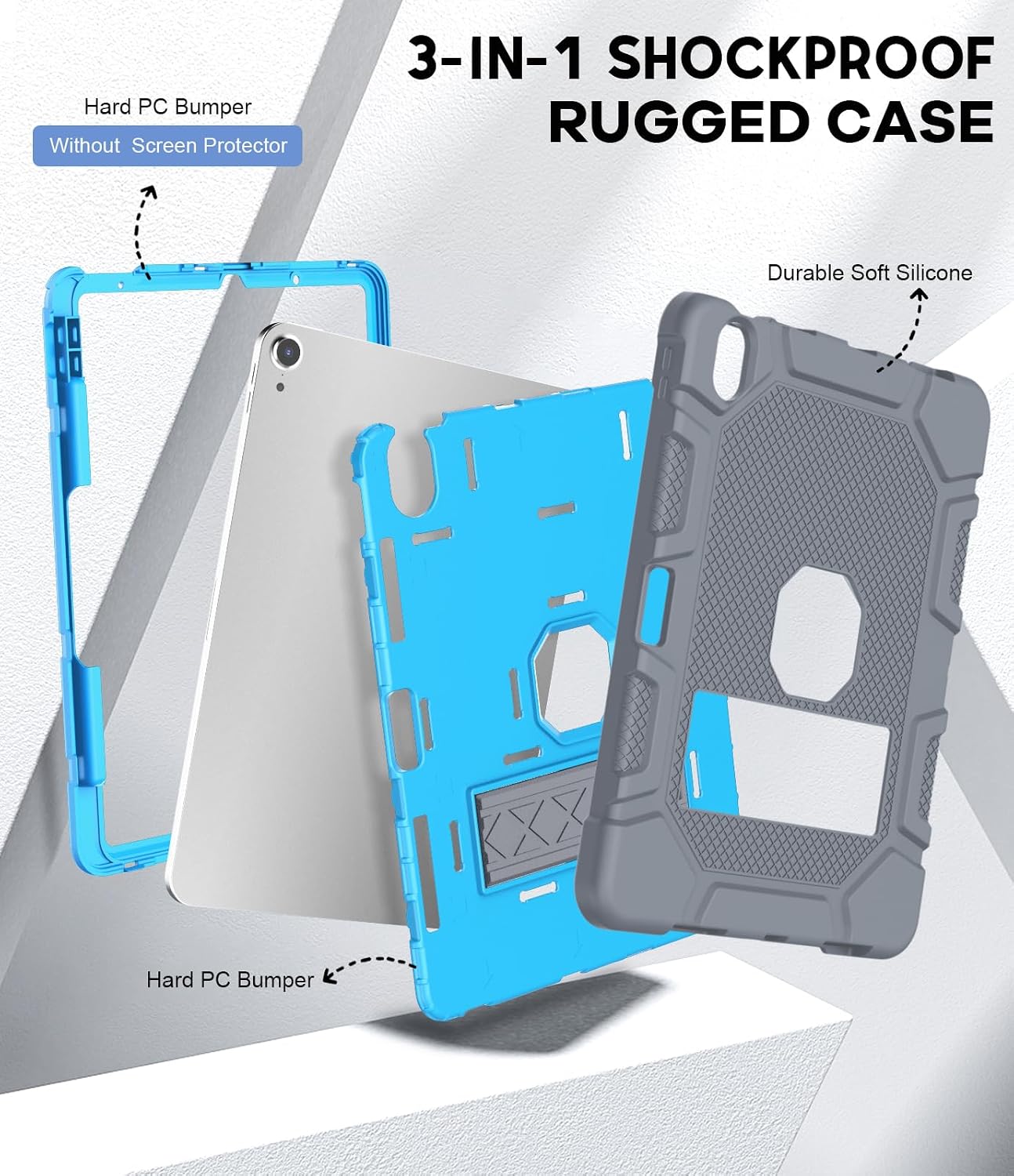  Case for iPad Air 11 Inch M4/M3/M2 (2026/2025/2024), iPad Air 5th/4th Generation 10.9 Inch (2022/2020), Heavy Duty Shockproof Rugged Protective Case with Pencil Holder, Gray thumbnail