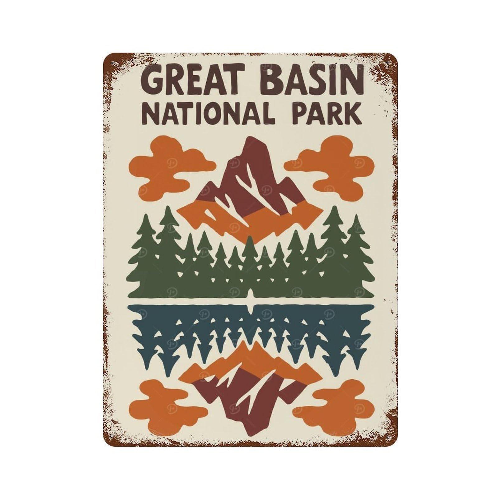 Great Basin National Park Illustration Rust Effect Tin Sign 15.7"x11.8", Vintage Wall Decor for Pub, Kitchen And Man Cave Decor