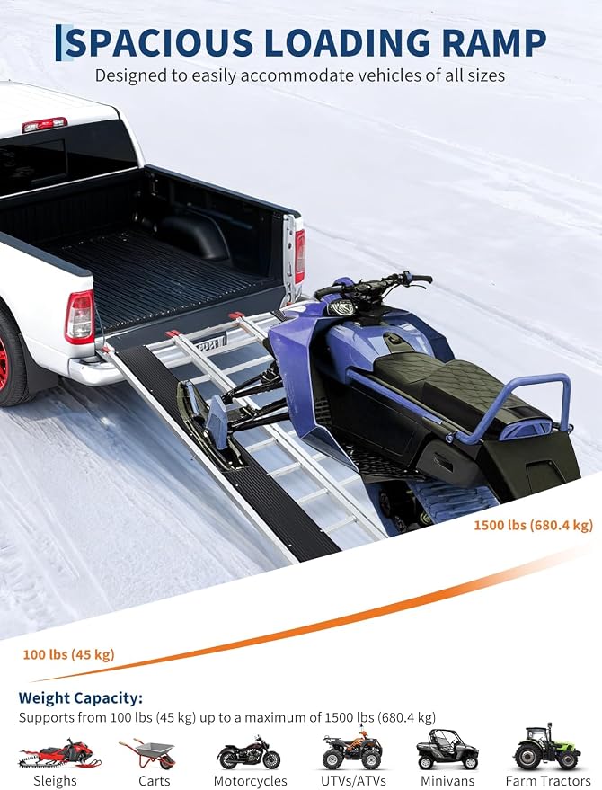 Rampa para motos de nieve Garvee 85" x 54" aluminio plegable miniatura 6