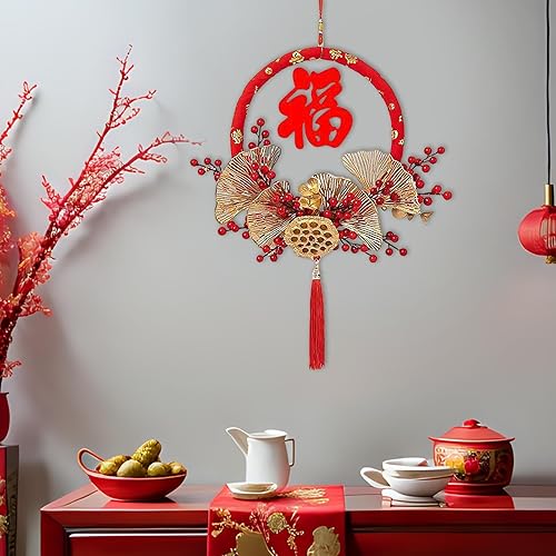 Miniatura 6 de YWJLQH Corona de año nuevo chino, corona de año lunar 2024, corona de puerta delantera, corona de flores artificiales para festival de celebración,