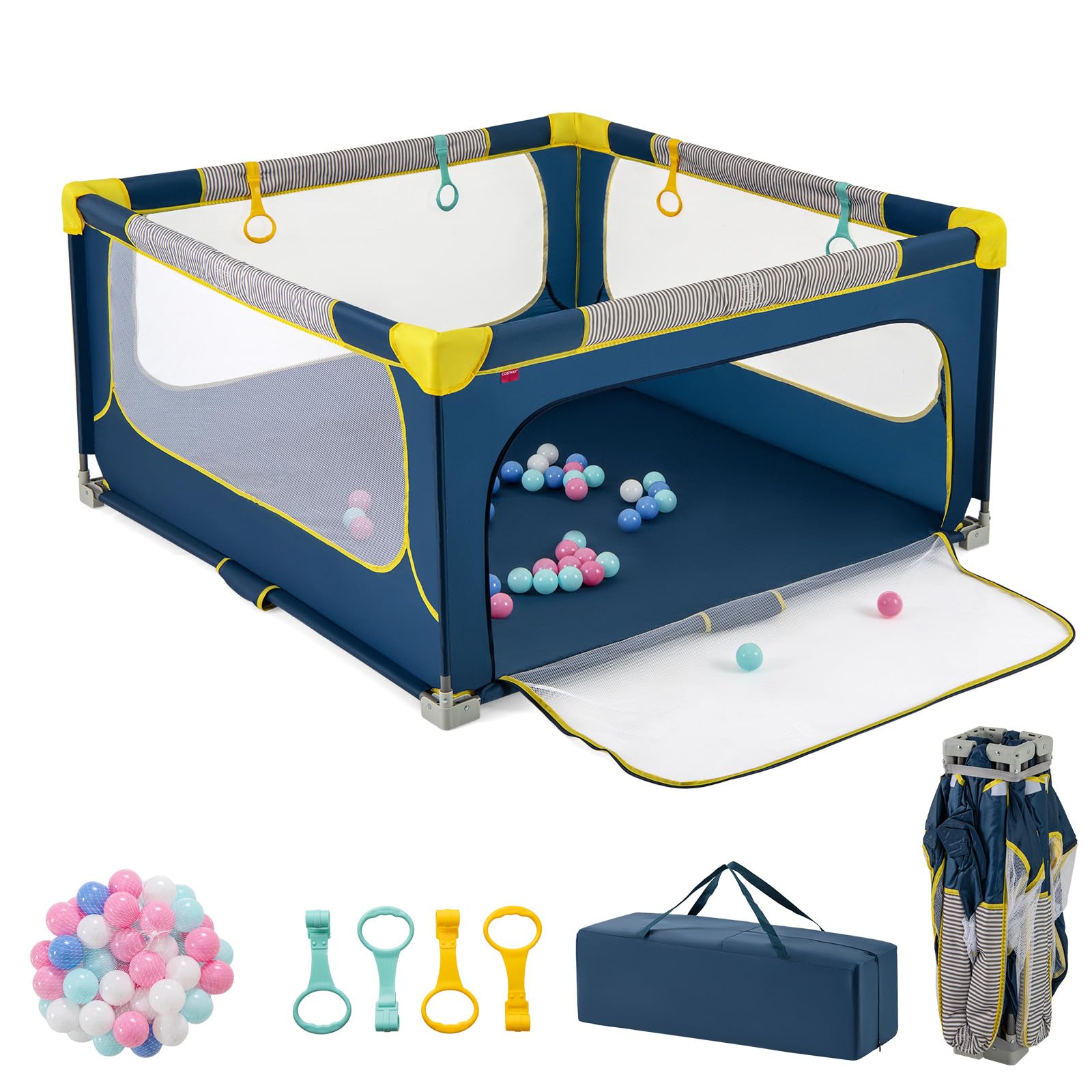 LIFEZEAL Box Bambini e Neonati 0-3 Anni, Recinto 150x150cm, Pieghevole, Portatile, con Borsa, Rete Traspirante