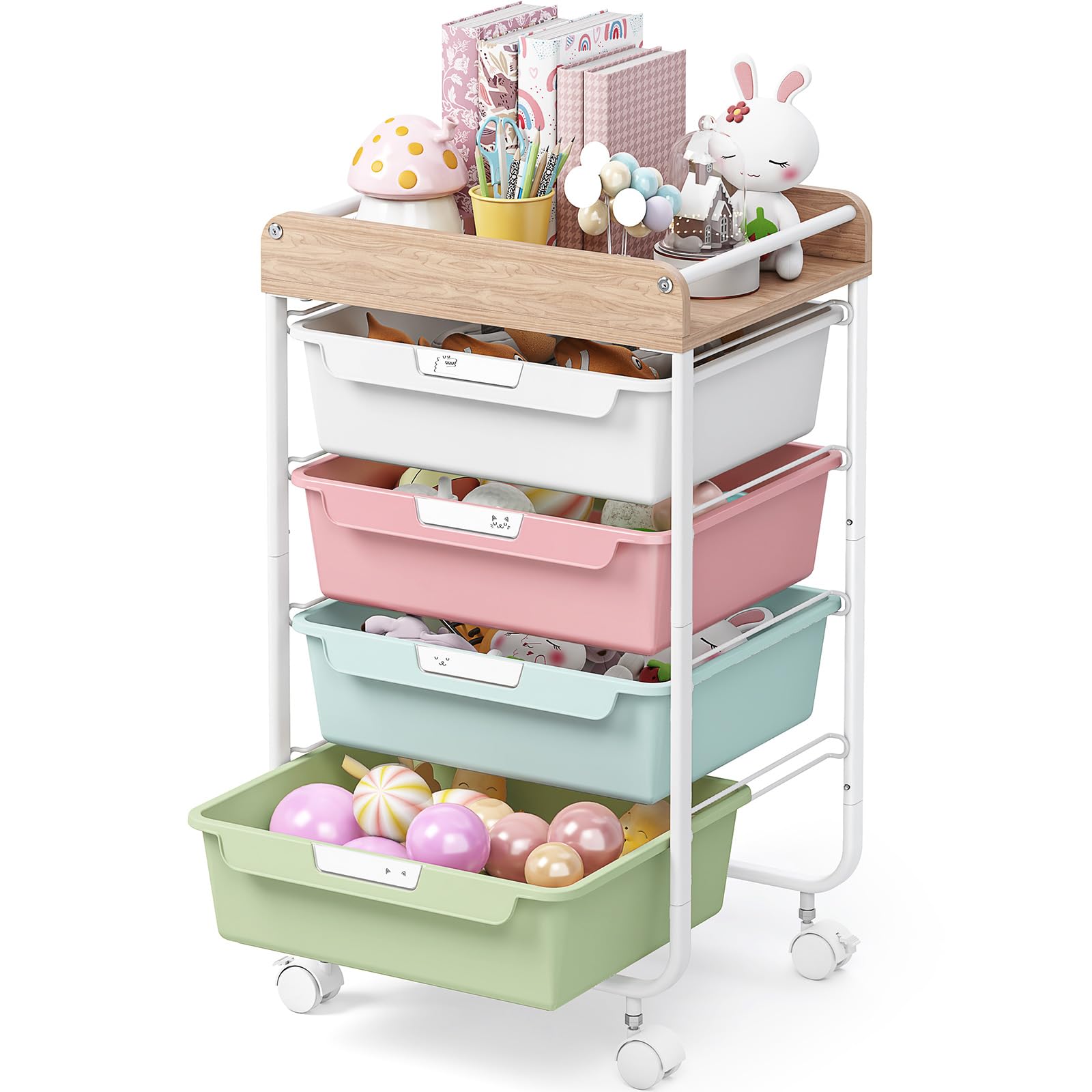 Photo 1 of SYKIARIOL Rolling Storage Utility Cart with 4 Drawers,Kids Craft Art Cart,Makeup Organizer and Storage with Wooden Tabletop,Colorful