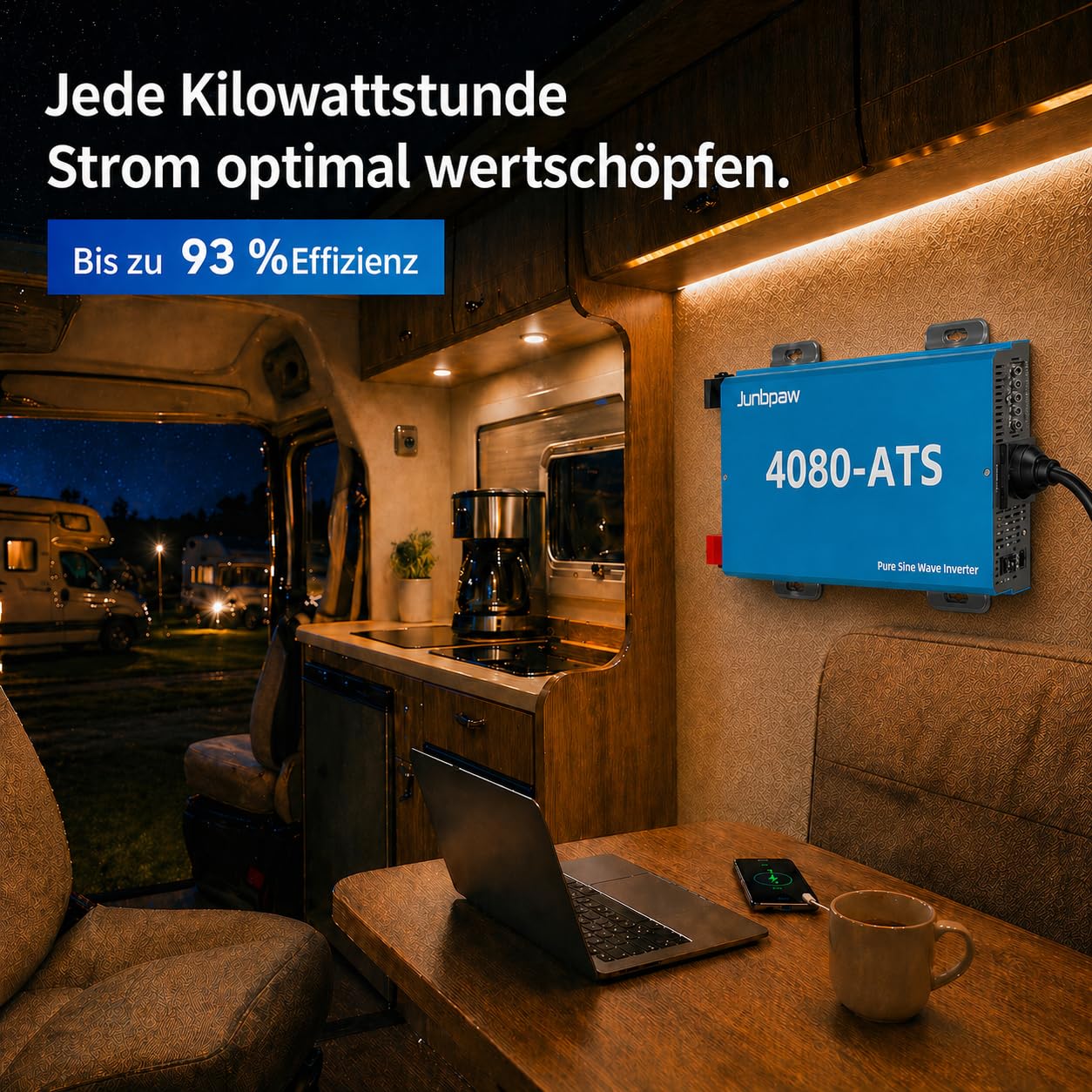 4080VA / 7000W Spitzenleistung Reiner-Sinus-Wechselrichter 12V auf 230V AC | Integrierter ATS & Vorladung | Geringe Eigenaufnahme 10W | für Heimnetzersatz, Wohnmobil, netzunabhängige Systeme