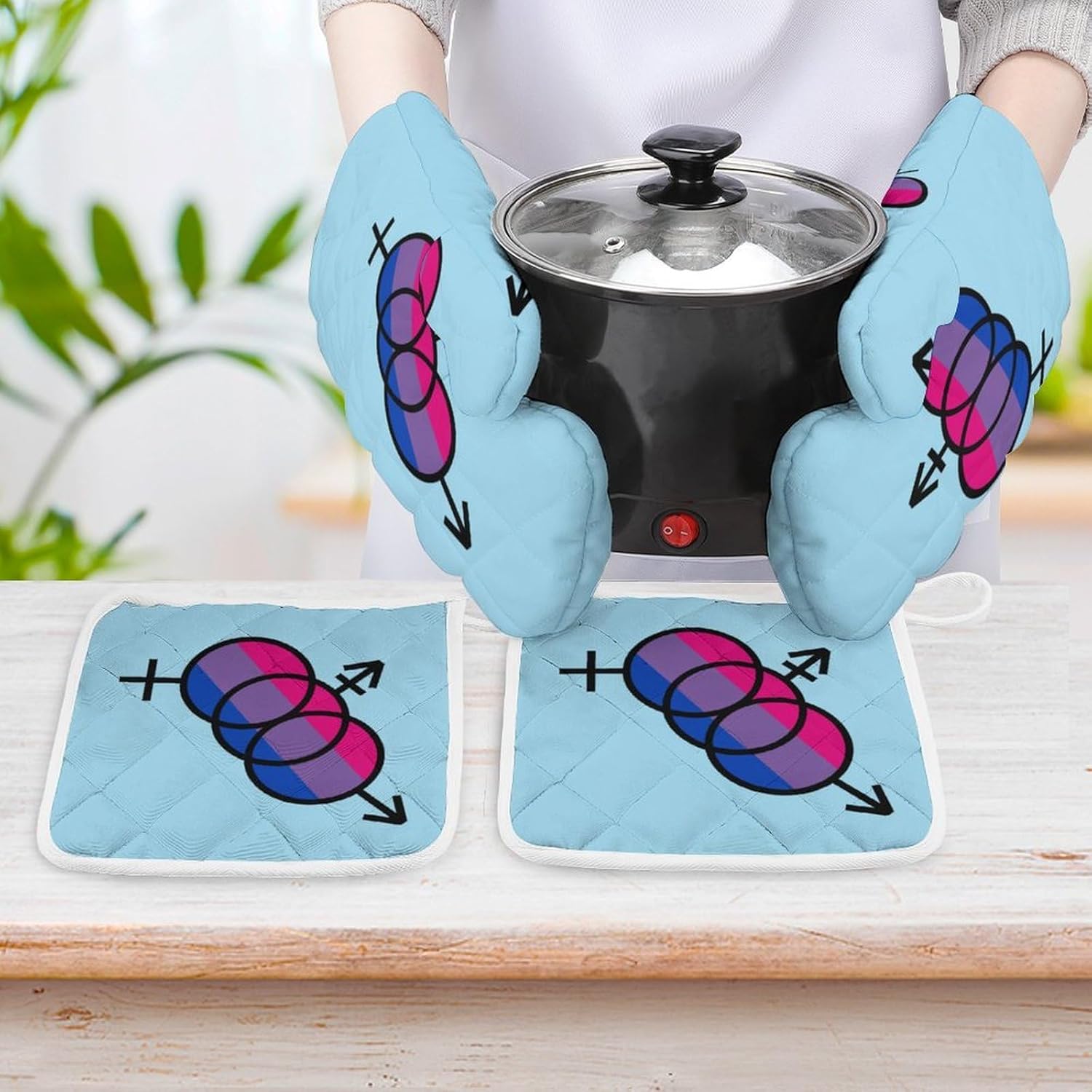 Biunity Logo Oven Mitts and Pot Holders 4Pcs Set Heat Resistant Cooking Mitts Hot Pads