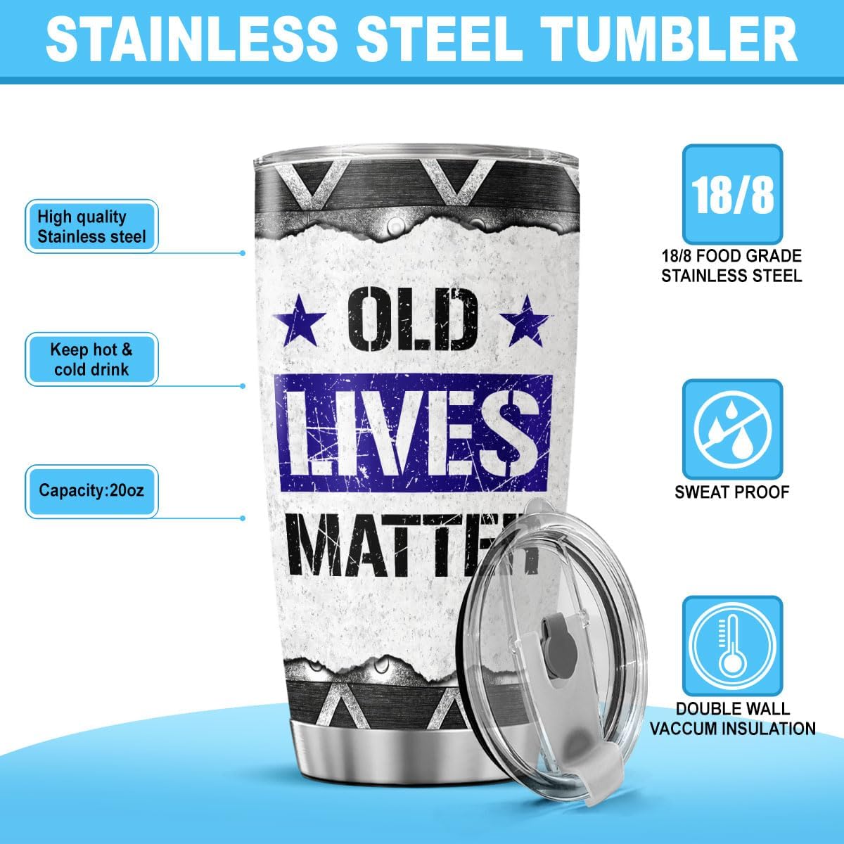 Old Lives Matter Funny 20oz Stainless Steel Tumbler, Vintage USA Patriotic Gift for Grandpa, Dad, Retired Men, Humorous Coffee Travel Mug for Birthday, Retirement, Father's Day - Image 7