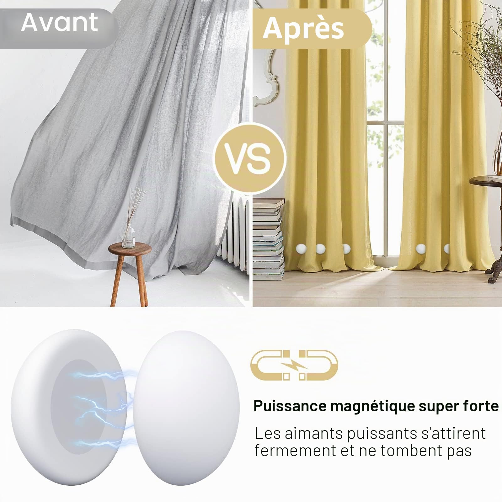 Rideau de Douche avec aimants Solides en Silicone, ne Rouille Pas, ne se détache Pas, empêche Le Rideau de Douche de souffler Les fenêtres, Les Rideaux, Les Poids de la Nappe (Blanc, 10 Paires)