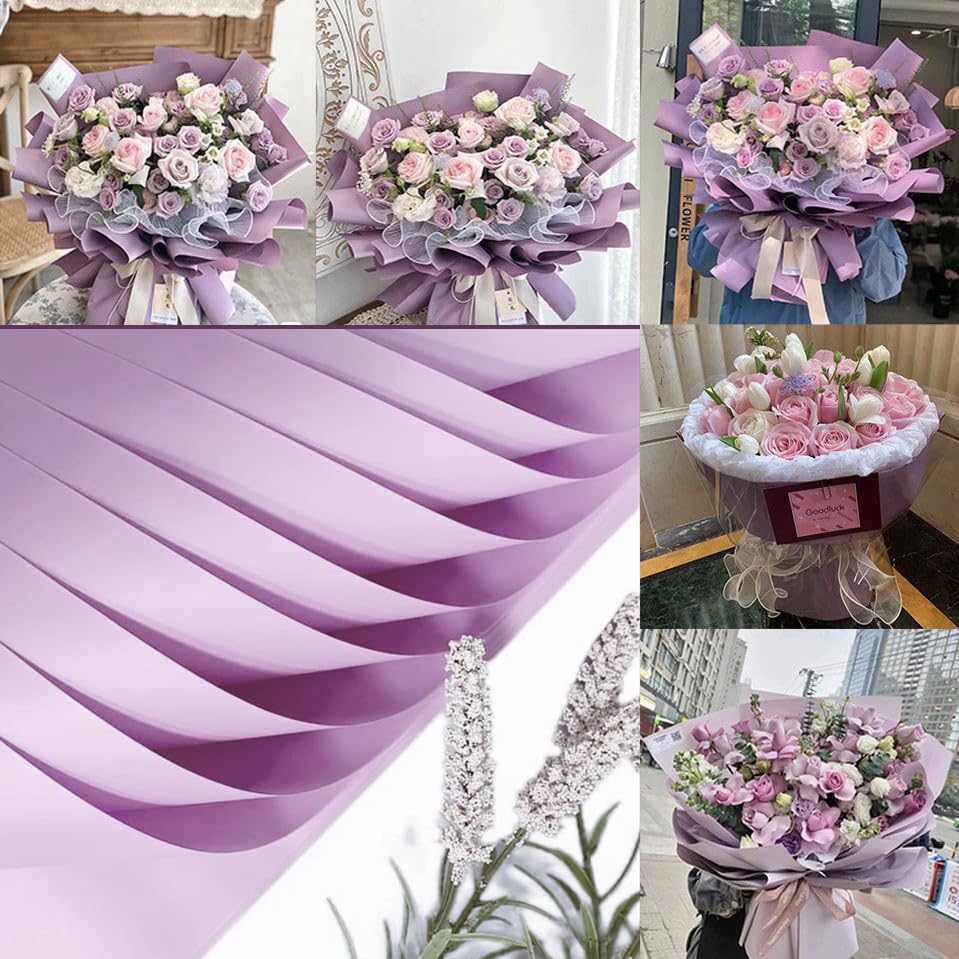 XICHEN 20 Sheets/Korean style waterproof Colors Flower Wrapping Paper,Florist Bouquet Paper,DIY Crafts,gift wrapping paper ouya paper58 x 58cm/22.8x 22.8 inch (Romantic Purple)
