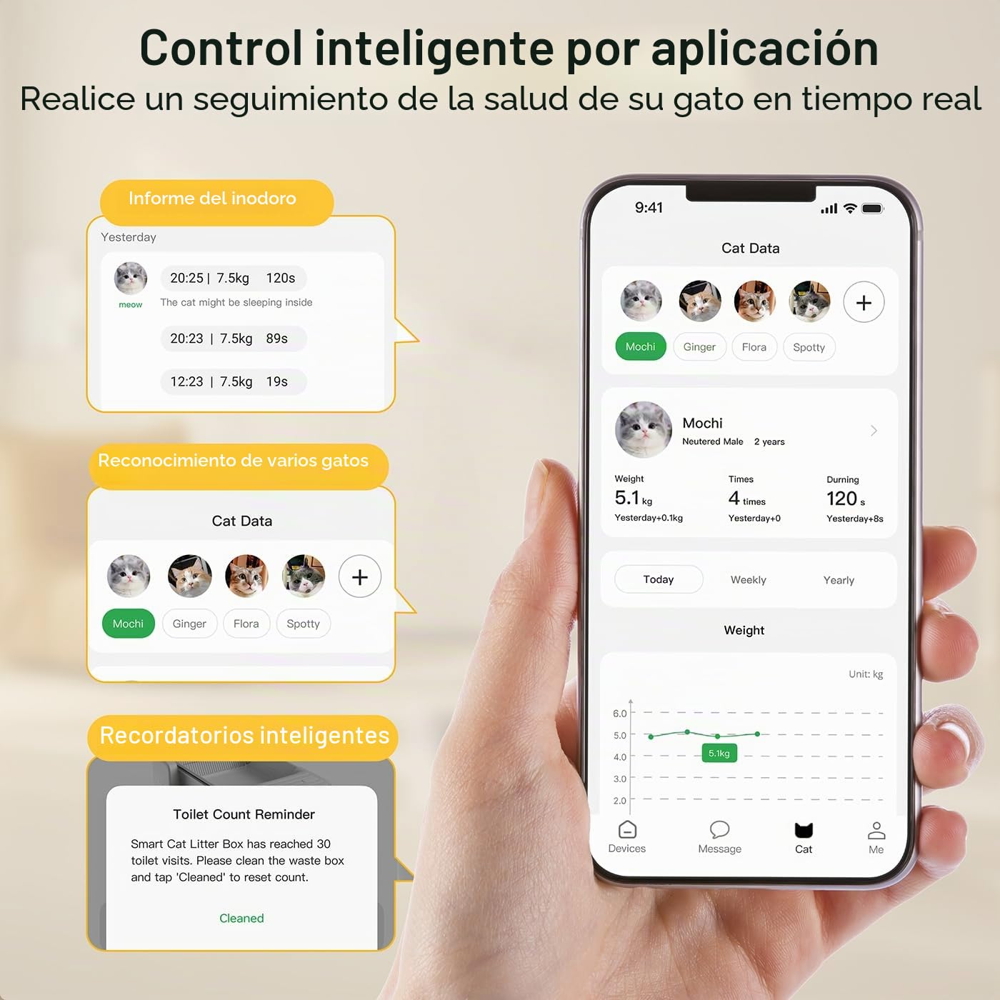 UBPET C31 Arenero Gatos Autolimpiable, Arenero Autolimpiable Abierto con Control por App, Desodorizador, Diseño de Doble Peine, Gran Capacidad, Arenero Automatico para Múltiples Gatos