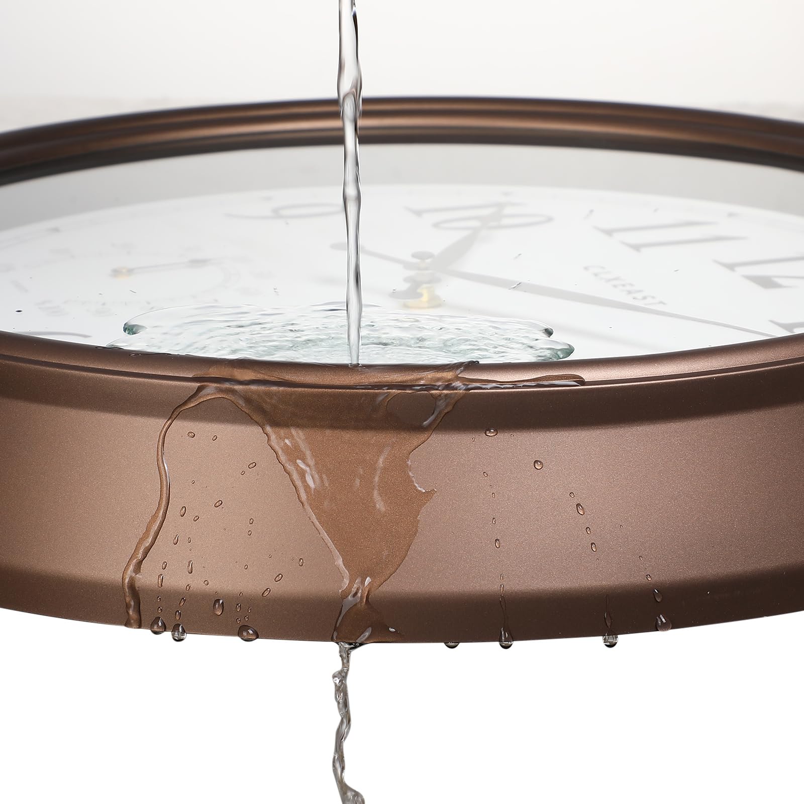 CLXEAST Uhr für drinnen und draußen, wasserdicht, 40,6 cm, große Outdoor-Uhr mit Thermometer und Hygrometer, Bronze/Dunkelbraun
