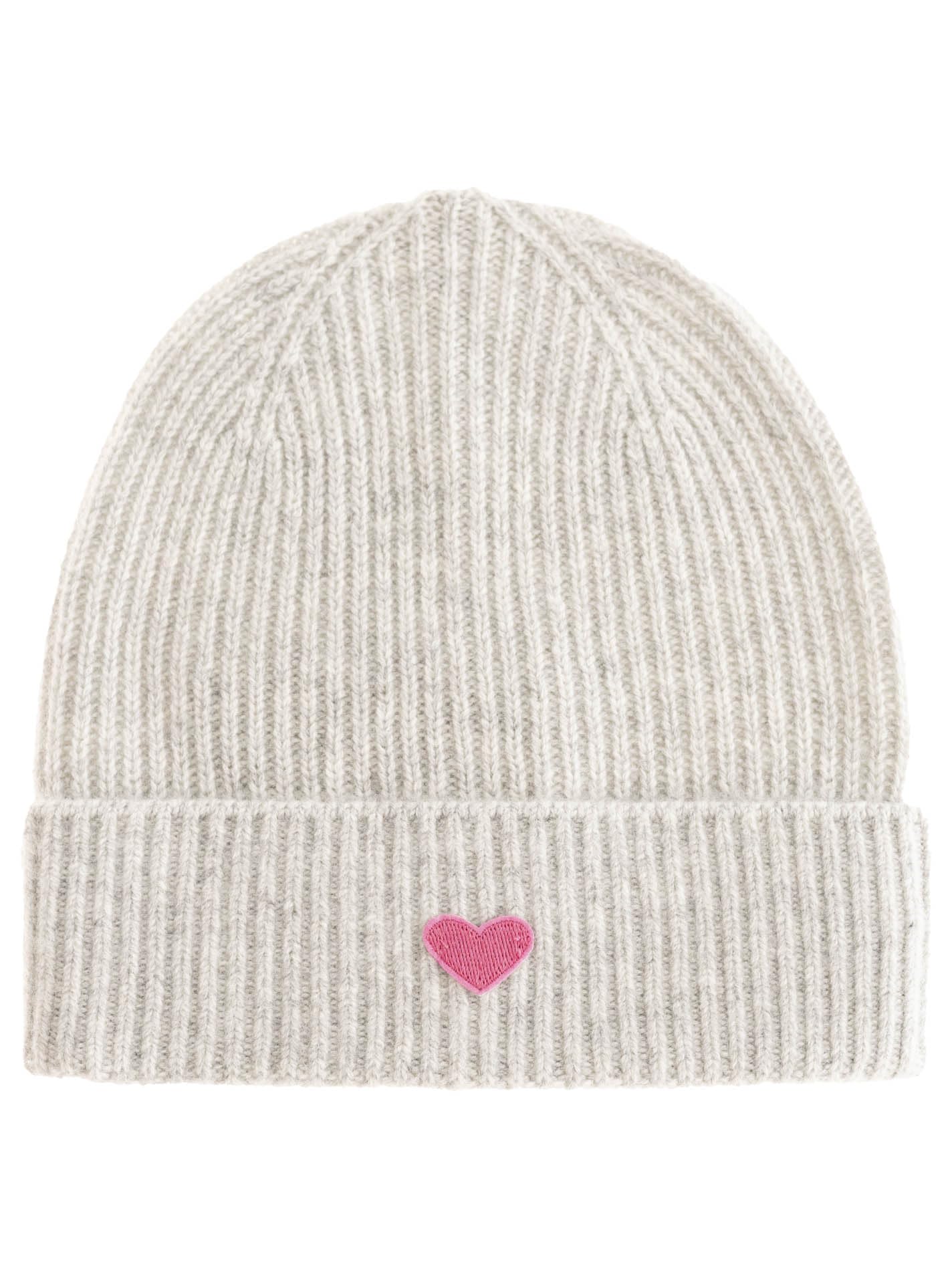 Zwillingsherz 100% Kaschmir Umschlag-Mütze mit Herz-Patch – Strickmütze – Hochwertige Wintermütze One Size – Weiche & warme Beanie für Damen – Premium Qualität für Herbst, Winter & Frühling