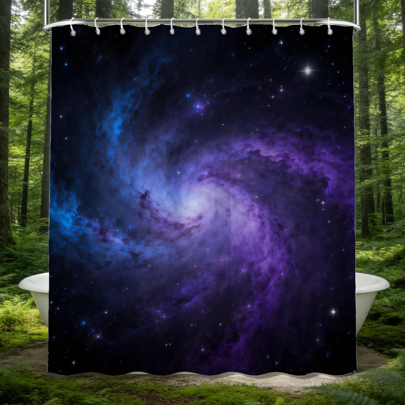 Hongduo 3D Spiral Galaxy Shower Curtain for Stalls Bathtubs Starry Sky Bathroom Decor Shower Curtain Set Polyester Fabric Waterproof 120x180cm/48X71 Inch with Hooks