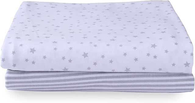 Clair de Lune 2 Pack Stars & Stripes Universal Bedside Crib Fitted Sheets - Grey One Size, CL5958GY