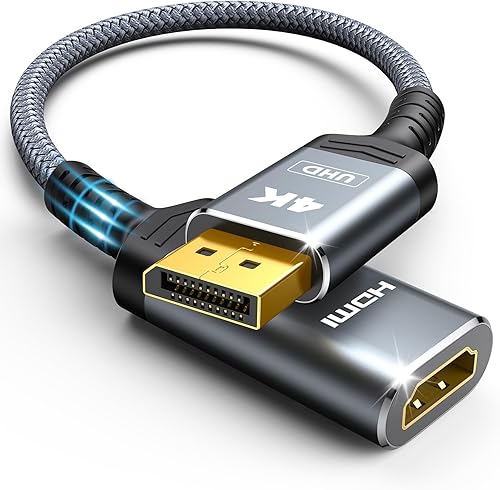 Highwings Adaptador de puerto de pantalla 4K a HDMI, unidireccional DP 1.2 de computadora a pantalla HDMI 2.0, puerto de pantalla a adaptador HDMI