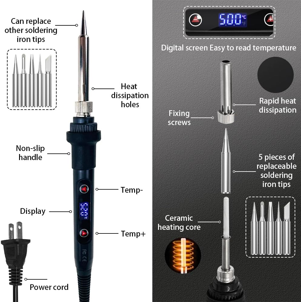 WellerMan Soldering Iron Kit 80W – LCD Digital Adjustable Temperature Soldering Tool Set with 5 Precision Tips, Desoldering Pump, Solder Wire, Stand for DIY, Electrical Repairs, and Metal Work