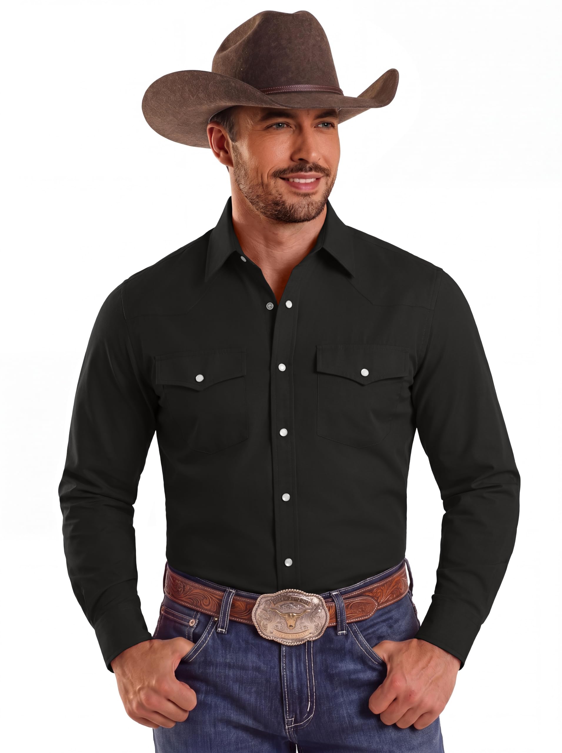 Men's Western Cowboy Shirts Casual Button Down Shirt Long Sleeve