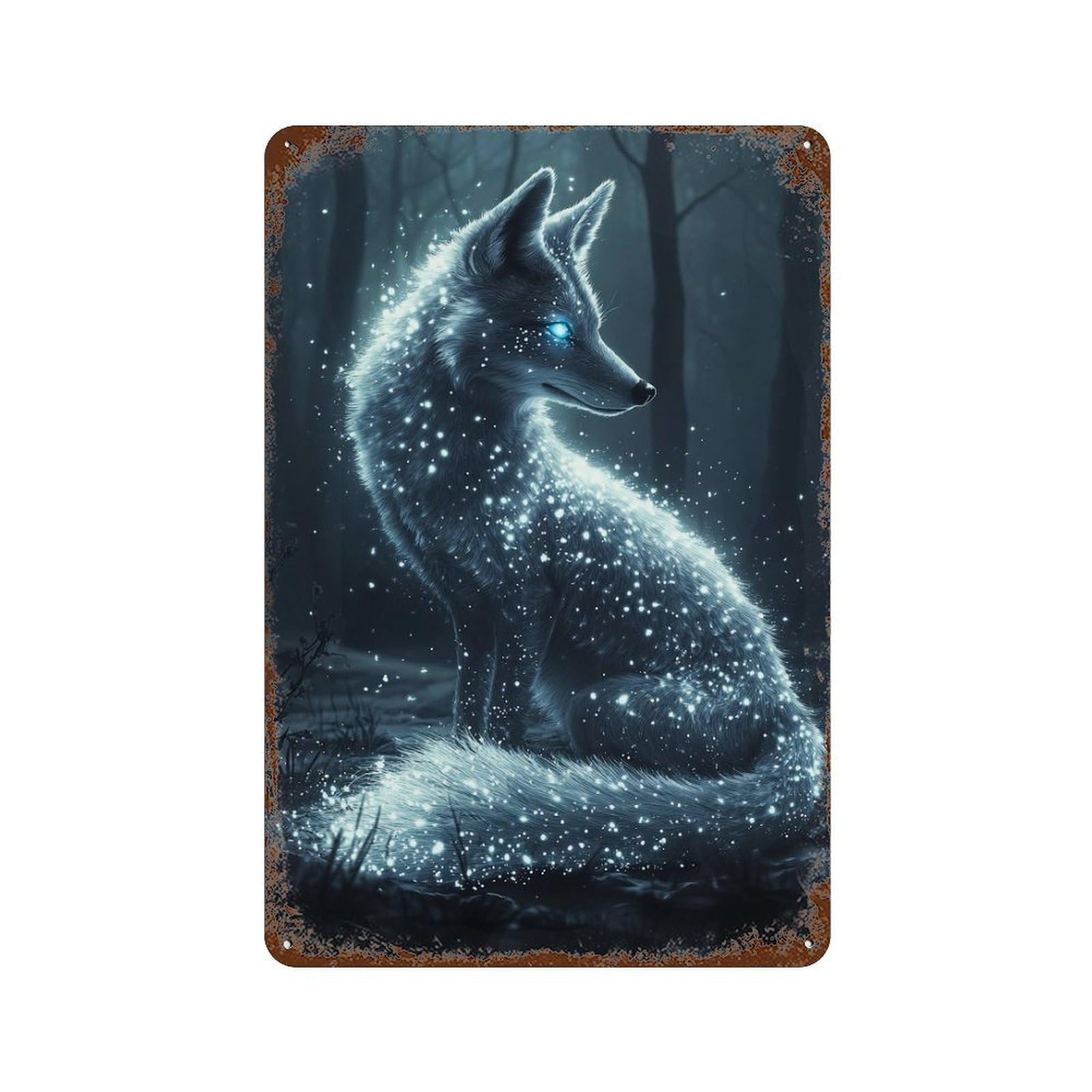Enchanted Winter Fox Weathered Tin Sign 11.8"x7.9", Novelty Wall Decor for Garage, Pub Or Kitchen