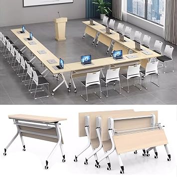1/2/4/6/8 Pack Folding Conference Table Space-Saving Training Classroom,Heavy-Duty Meeting for Office Events,Easy Storage Design, Rectangular6pack,55x20x30in