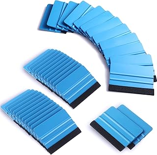 24 Pcs Squeegee for Vinyl 4 Inch Black Felt Edge Vinyl Squeegee Plastic Scraper Vinyl Wrap Tools Window Tint Remover Car Automotive Sticker Decal Applicator (Blue)