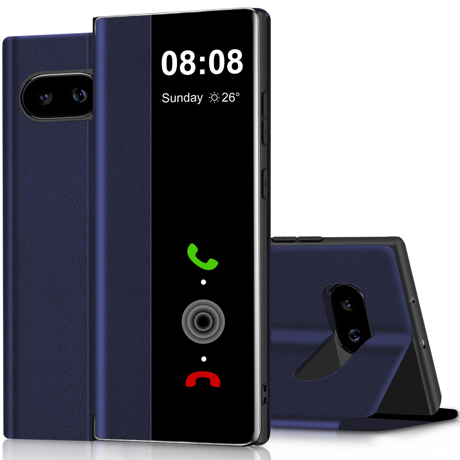 Coque Google Pixel 9A bleue avec rabat Clear View et technologie antichoc - 8