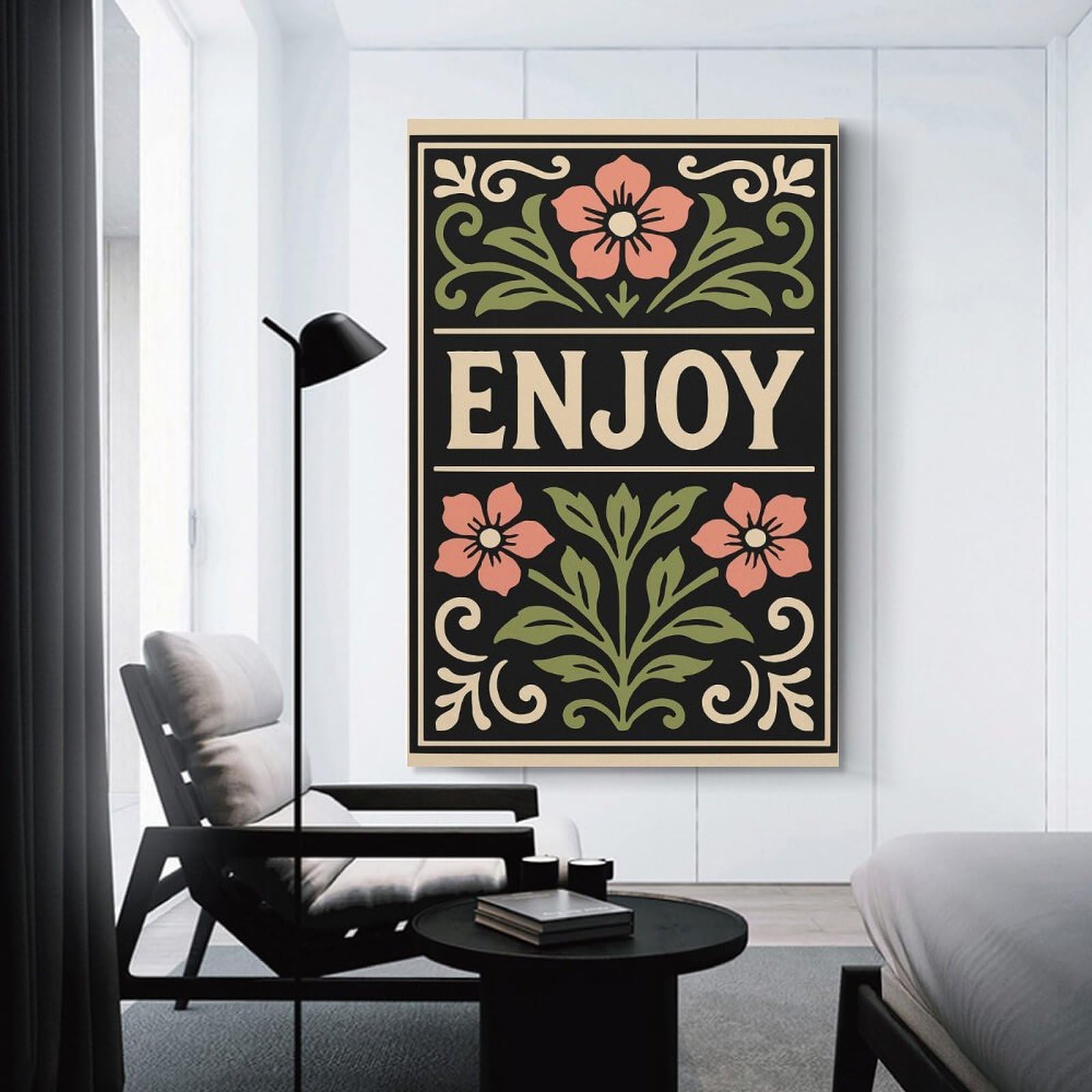Junmoney Decorative Canvas Print Enjoy Floral Art Nouveau Illustration, 24x36inch(60x90cm), for Entrance Walls, Hall Decor Or Foyers, A Stylish Accent for Home Entrances