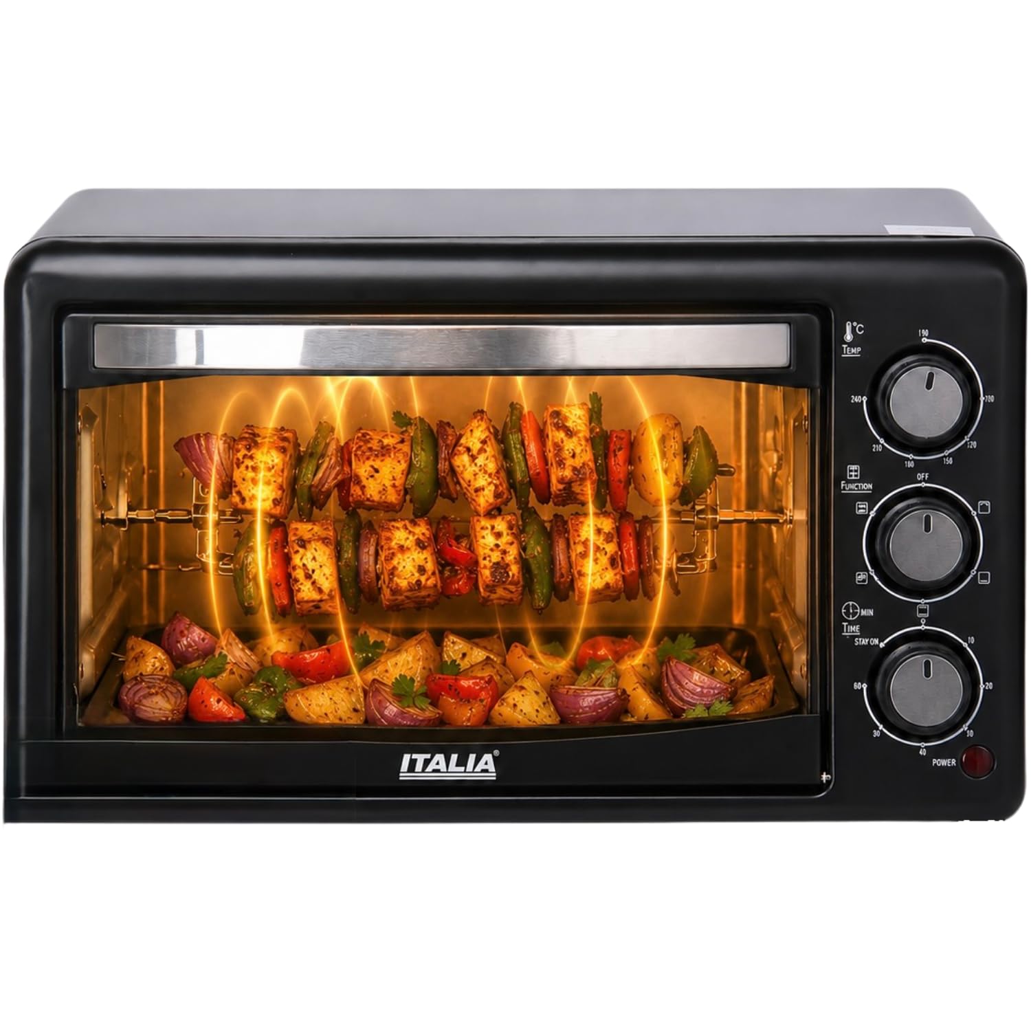 ITALIA 19L Oven Toaster Griller OTG with Motorized Rotisserie | 1300W Fast Heating Baking Oven for Home, Temp Control to 240°C, 60 Min Timer & Stay-On | Bake Tray & Rotisserie Kit | 1 Year Warranty-image-6