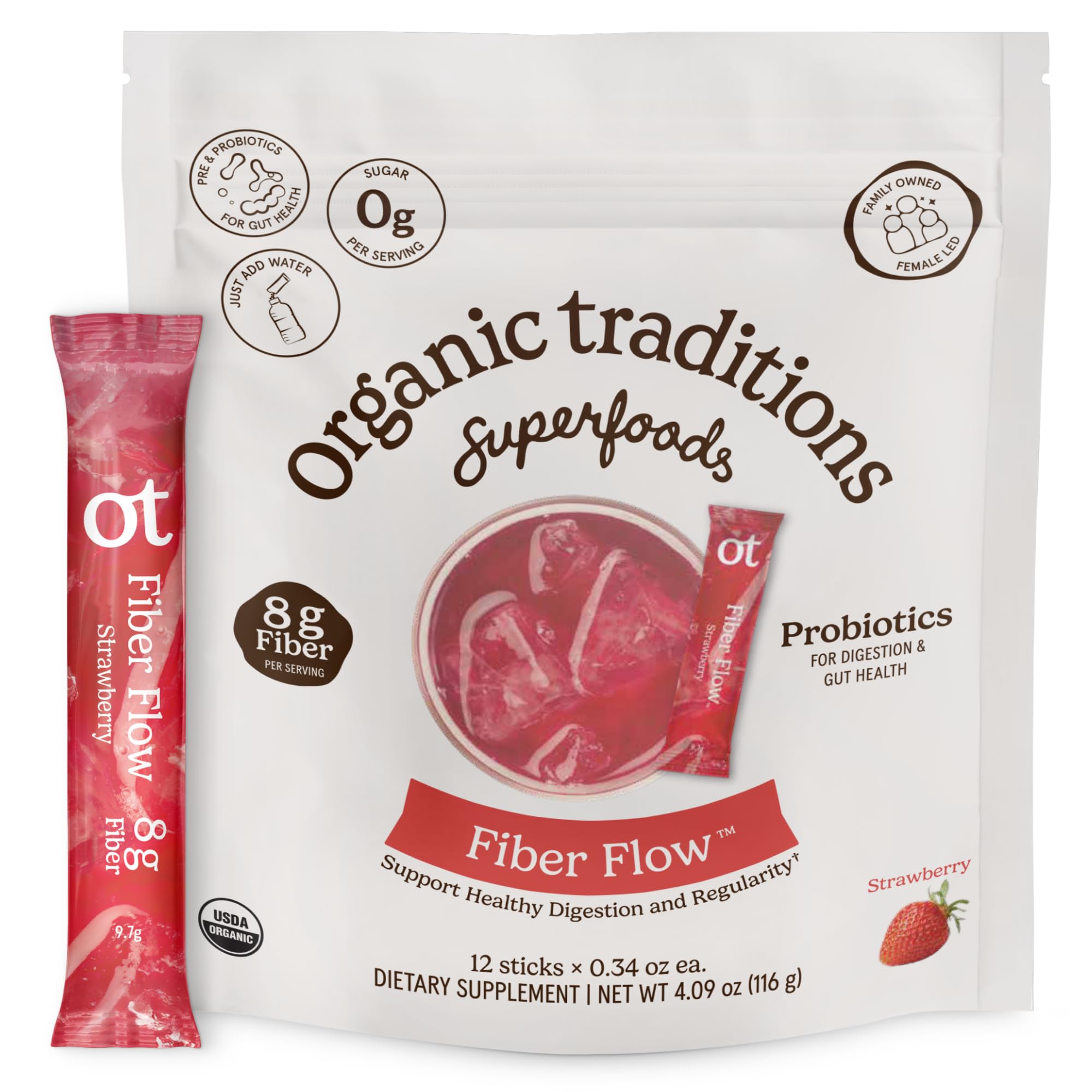 Organic Traditions Fiber Flow Sticks, Unflavoured Prebiotic Blend, 12 Count — Amazon image 8
