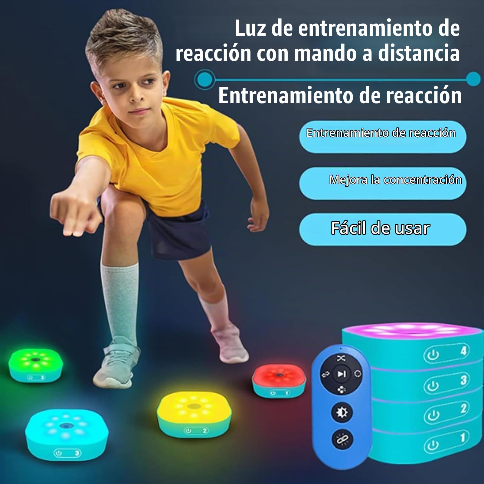 Luces De Entrenamiento De Reacción, Lámpara De Fitness Ágil con Control Remoto, 4 Modos Y 4 Colores De Luz, Visión De 270°, Mejora La Velocidad, La Agilidad Y El Tiempo De Reacción